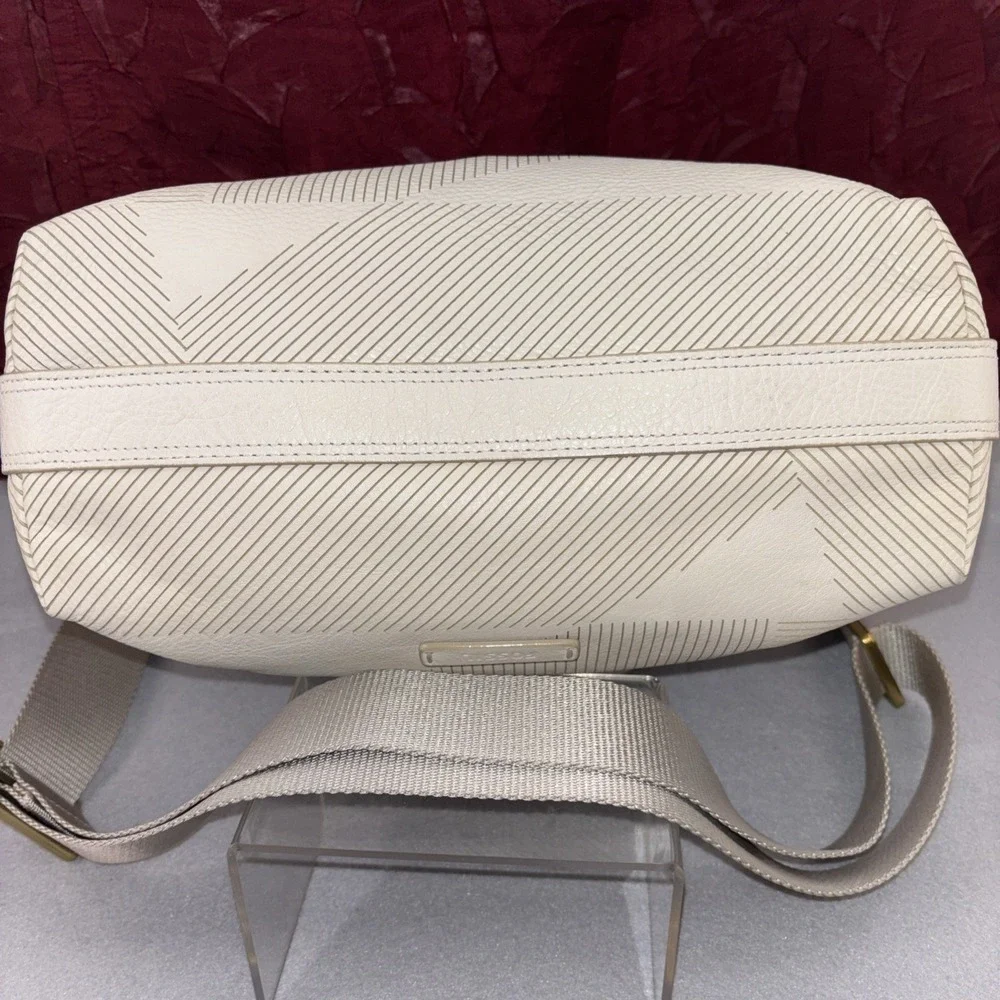 Fossil Maya Collection Hobo Cream & Blue Leather Canvas Adjustable Crossbody EUC